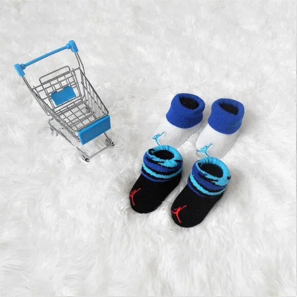 Nike Jordan Infant Booties 2 Pack Baby Newborn 0-6 Mo Blue Stripes - Picture 5 of 14